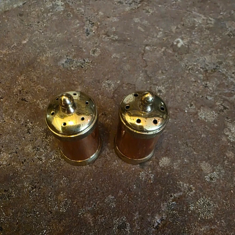 Vintage Made in Italy Copper and Brass Salt and Pepper Shakers Set Mini MCM